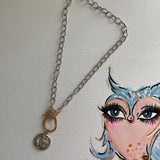 Silver GG Zipper Pull Necklace with fun Rose Gold Clasp