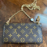 The Junco Wallet Crossbody - Vintage Monogram with Heart Chain