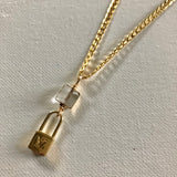 Lock Charm with Crystal on Gold-Filled Herringbone Chain