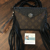 The Fringed Wren - Black Vintage Wristlet/Crossbody/Clutch Bag in Monogram