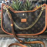 The Peacock - Vintage Monogram Hobo Crossbody - Vachetta and Brass
