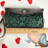 The Wren Wallet - Monogram & Turquoise Wristlet/Clutch Bag