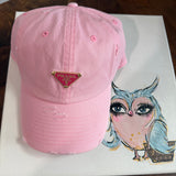 Upcycled Pink/Gold Prada Tag Hat in Pink