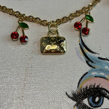 Upcycled Bag Charm Set with Vintage LV Charm and Cherries
