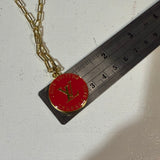 Red LV Trunks & Bags Zipper Pull on Gold-Filled Paperclip Chain