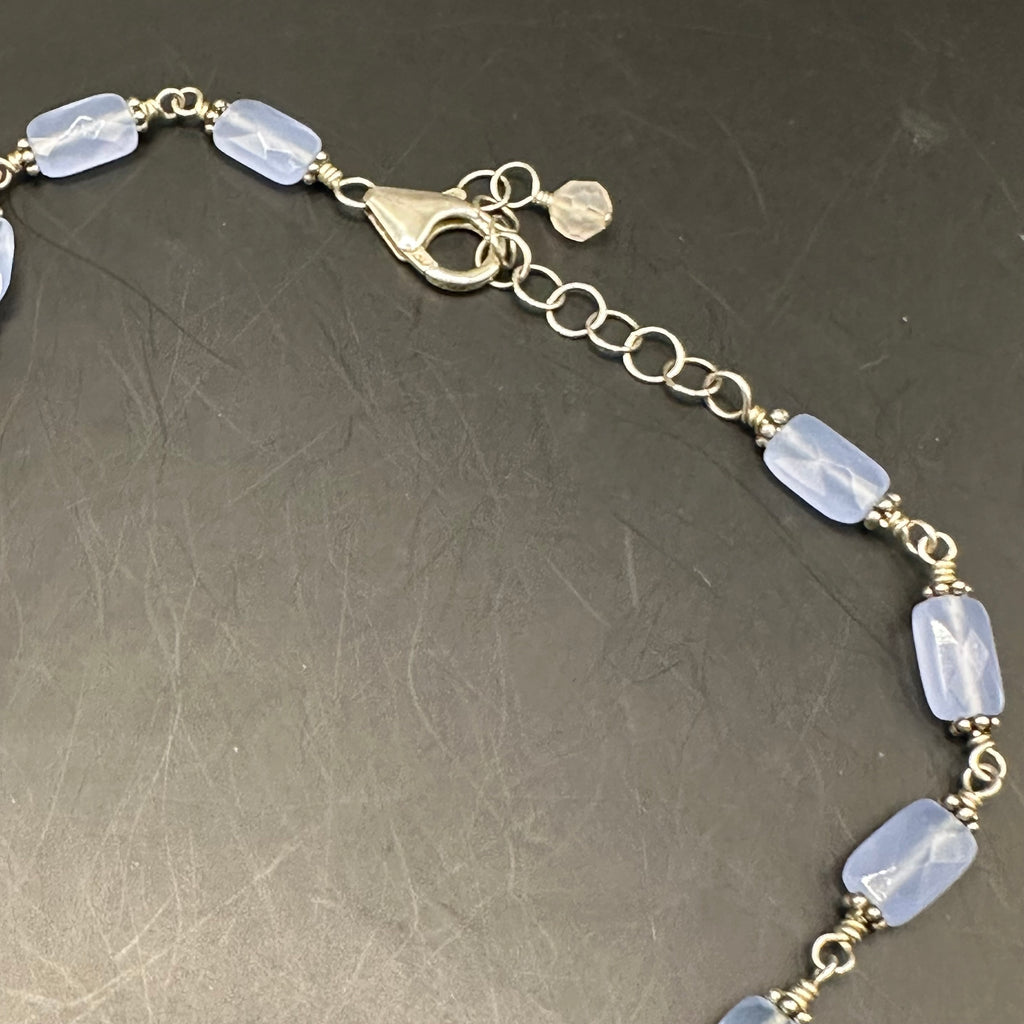 LV Pendant on Pale Blue Chalcedony Necklace