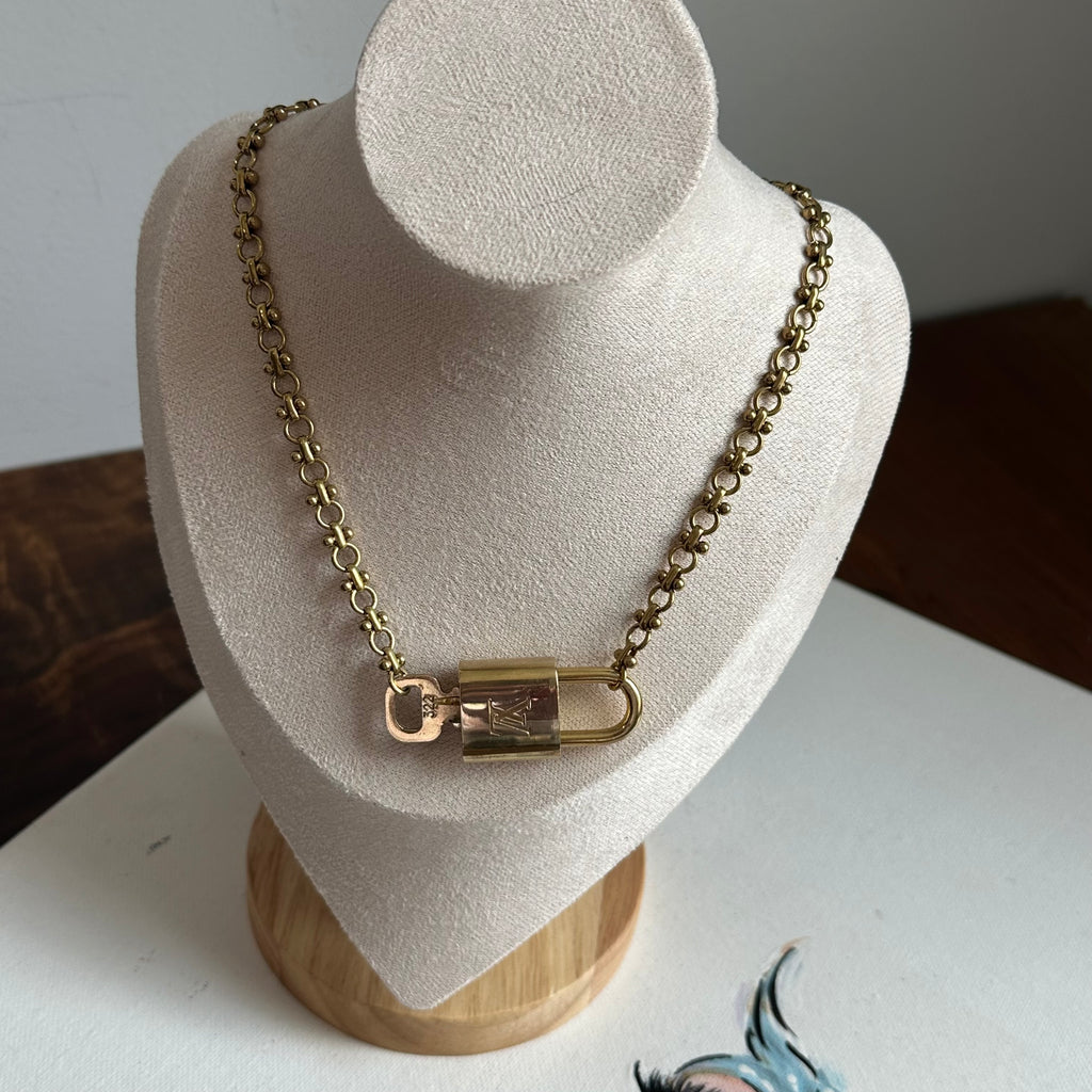 Key to My Heart Necklace - Upcycled LV Padlock on Brass Chain