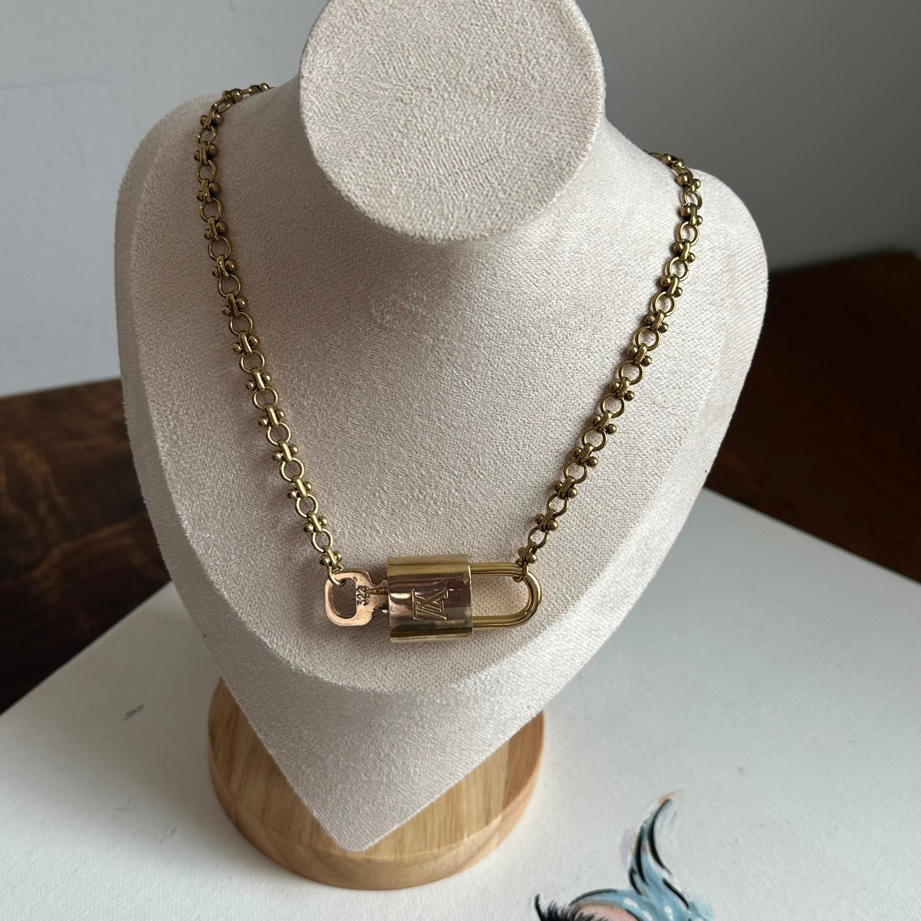 Key to My Heart Necklace - Upcycled LV Padlock on Brass Chain