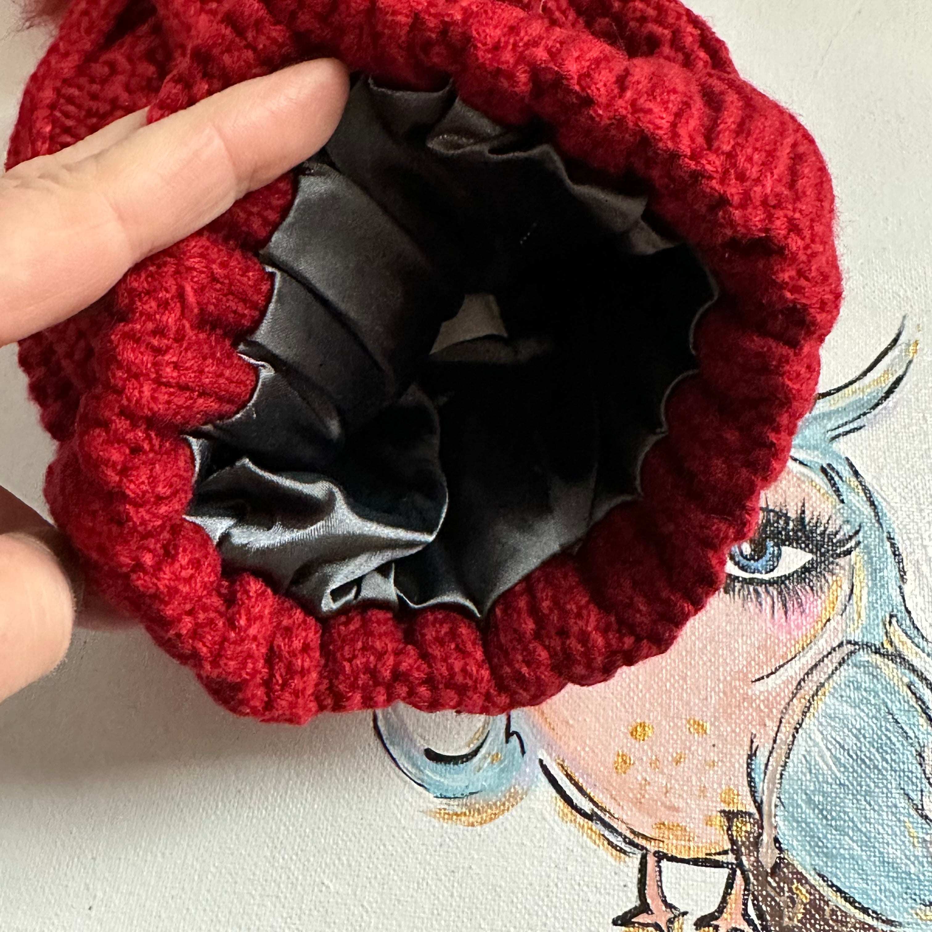 Upcycled LV Patch on Wine Red Pom Beanie Hat