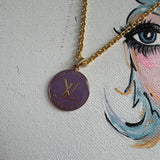 Purple LV Trunks & Bags Zipper Pull on Gold-Filled Chain