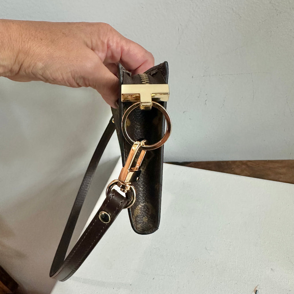 The Junco - Upcycled LV Monogram Wristlet in Dark Brown