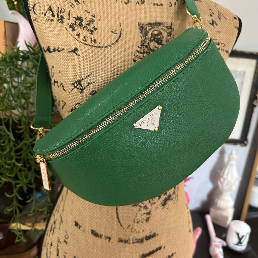 Green Leather Prada Tag Sling/Fanny Pack Bag Gold (larger)