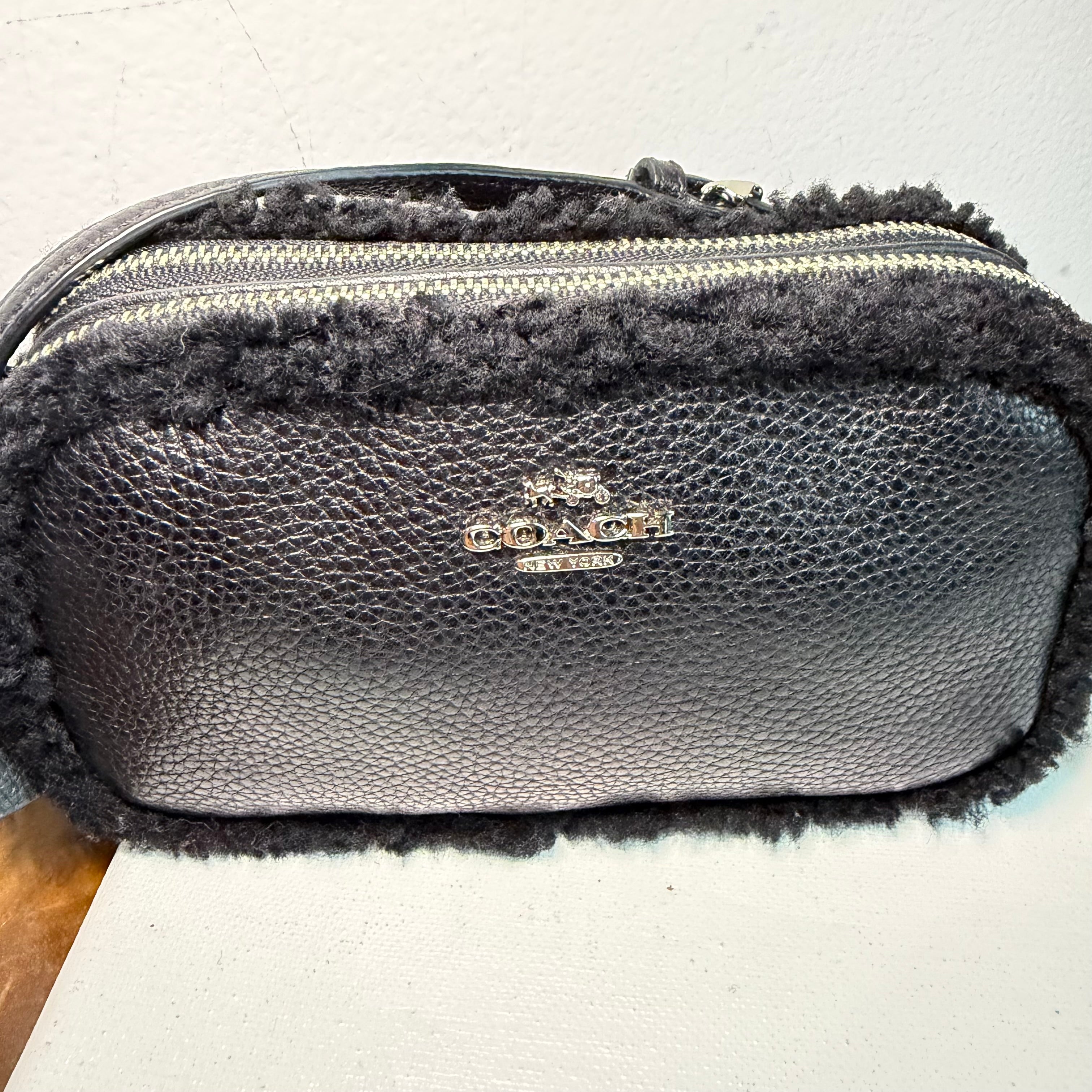 The Junco Crossbody - Black Shearling Leather Coach