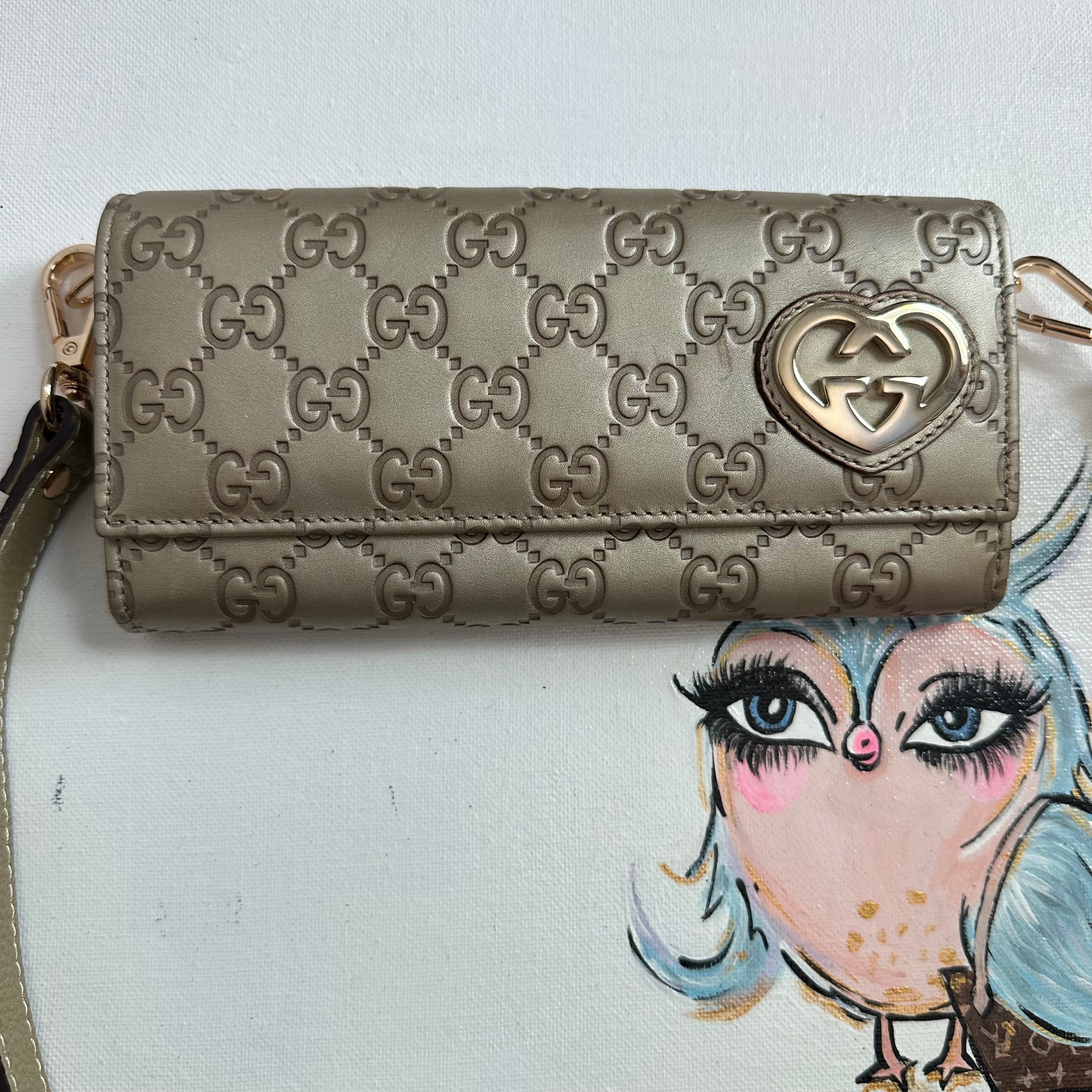 The Junco Wallet/Crossbody - Vintage GG in Gold Leather