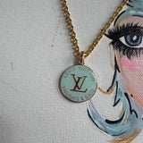 Turquoise LV Trunks & Bags Zipper Pull on Gold-Filled Chain