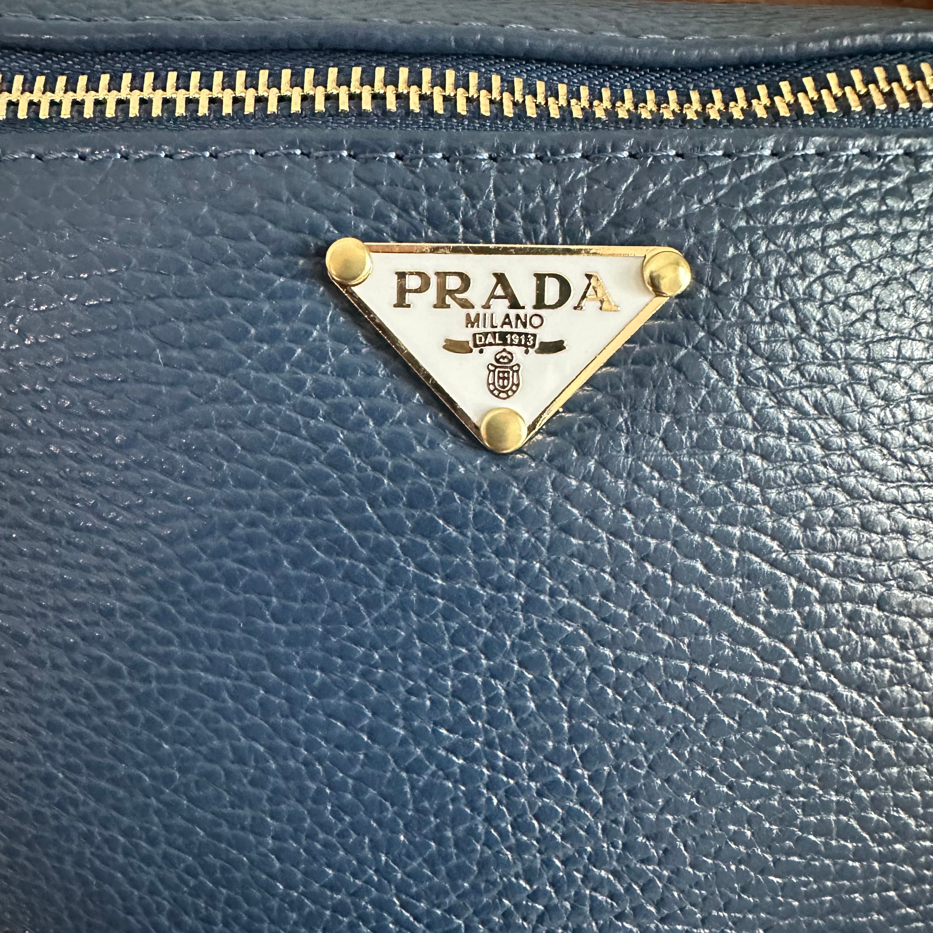 Navy Leather Prada Tag Sling/Fanny Pack Bag Gold (larger)