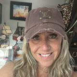 Upcycled LV Patch on Washed Brown Hat