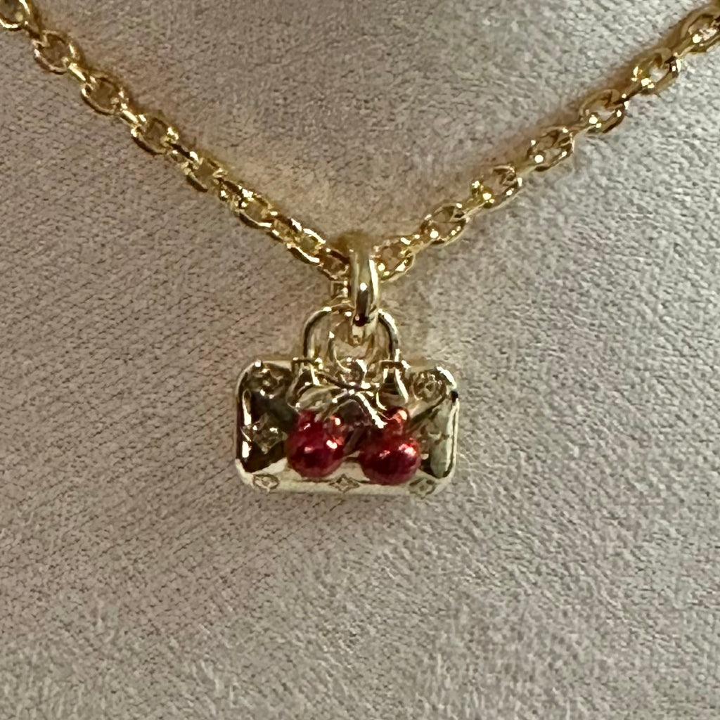 LV Bag Charm with Cherries Necklace - Gold