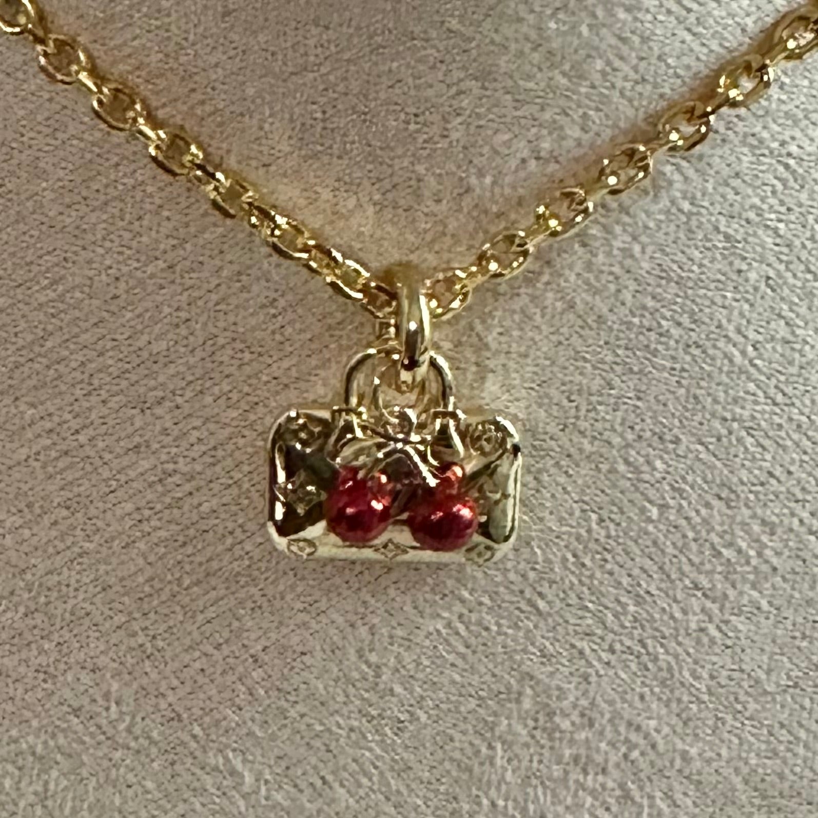 LV Bag Charm with Cherries Necklace - Gold