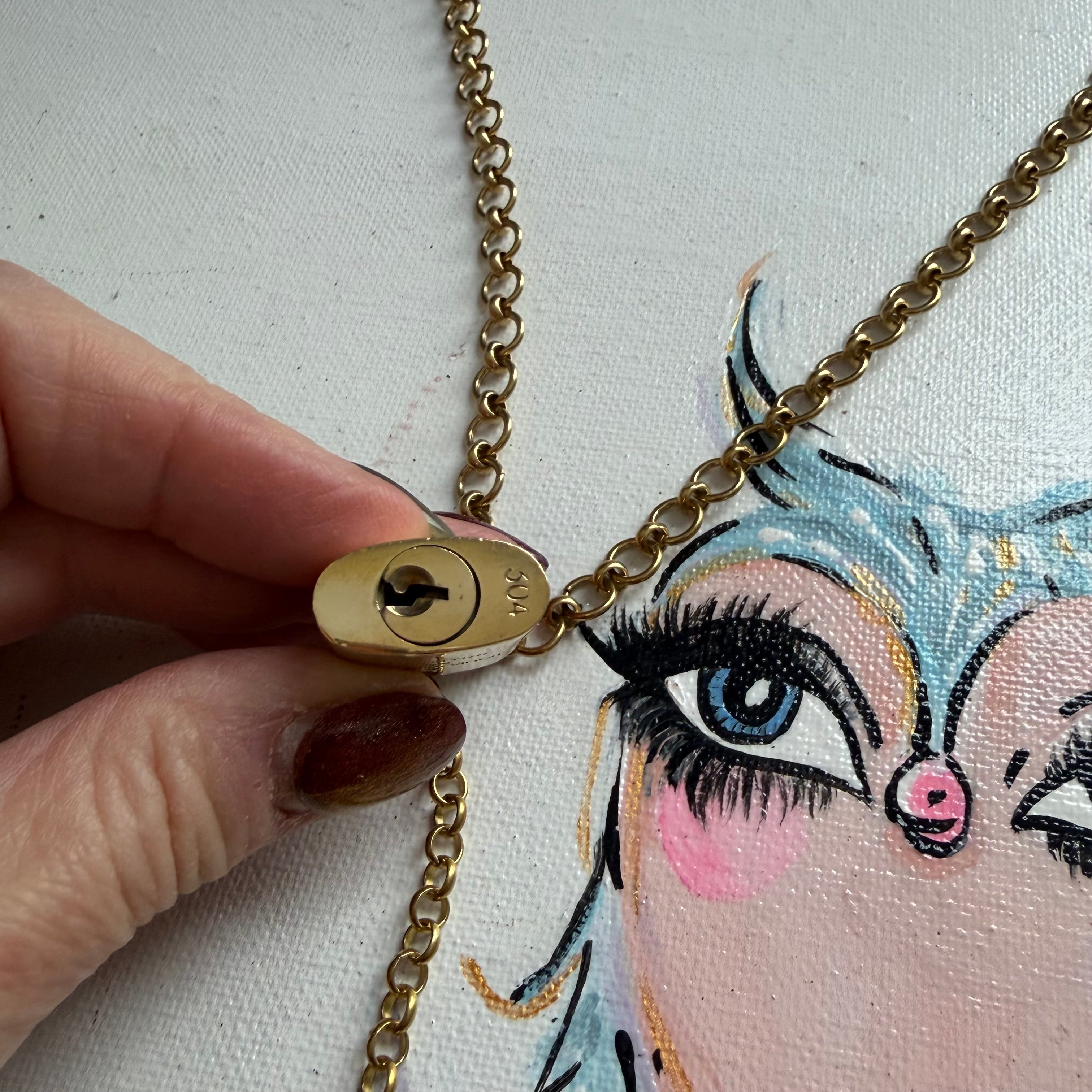 Key to My Heart Necklace - Upcycled LV Padlock on Brass Chain