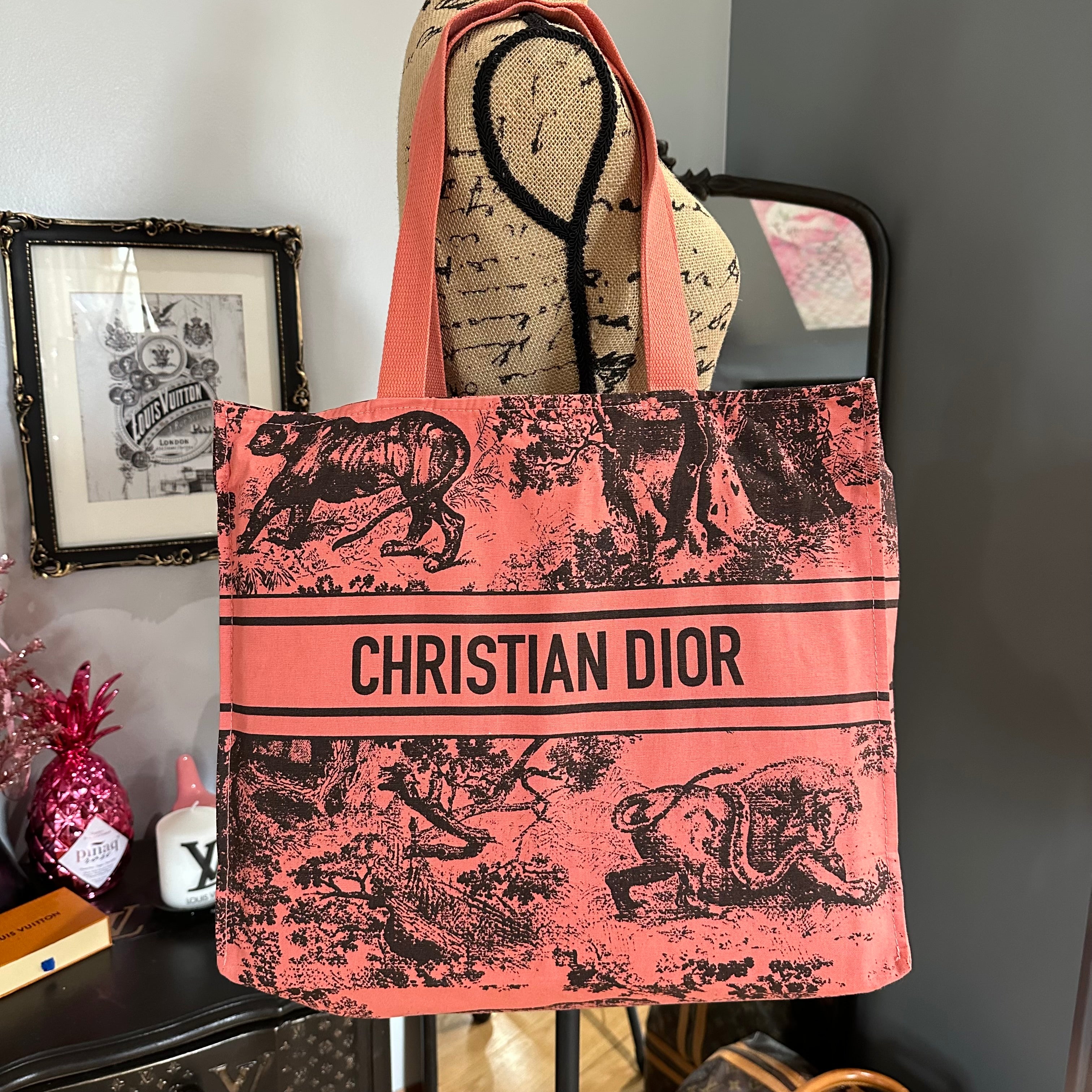 The Tote Bag - Canvas Dior in Salmon Pink/Graphite