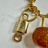 Golden Cherry Bag Charm/Keychain with Authentic LV Padlock