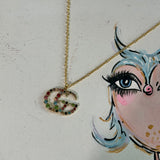 Upcycled Multicolored GG Charm on GF Chain Necklace