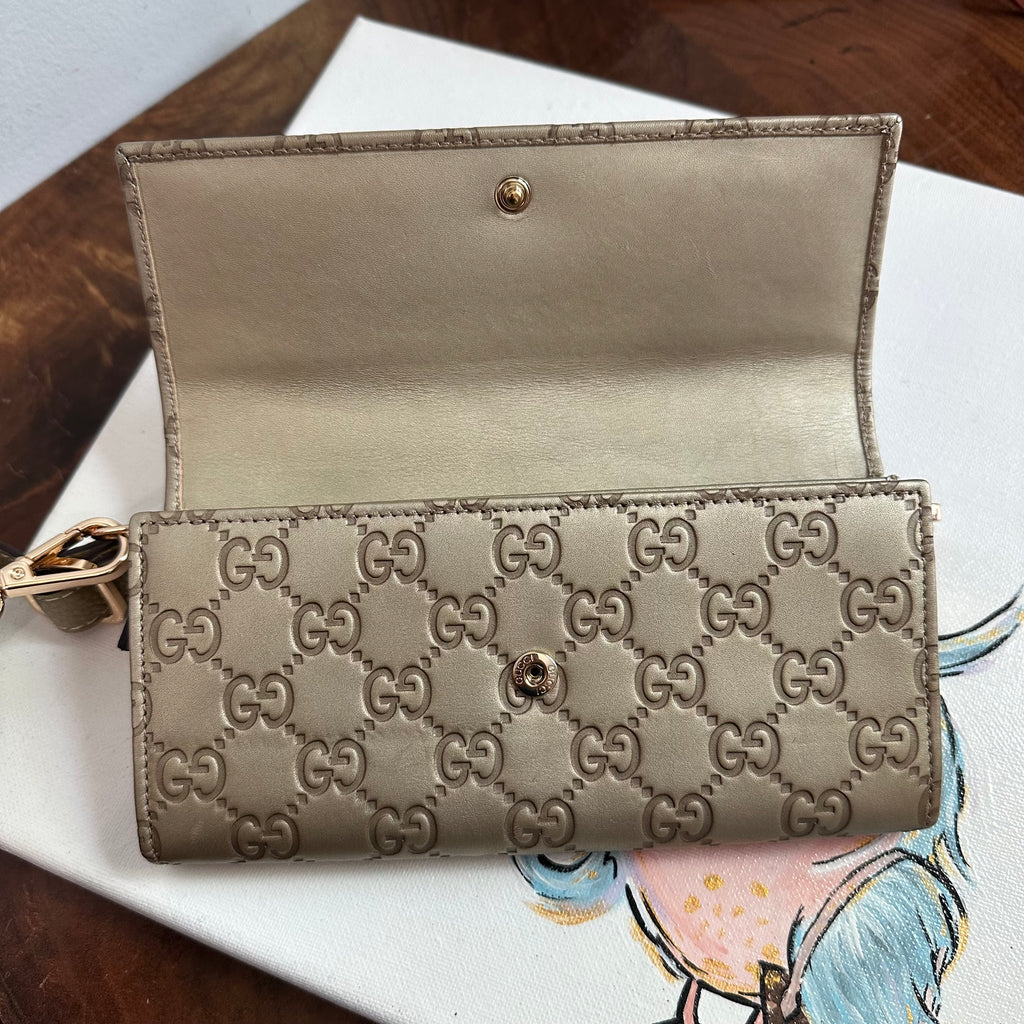 The Junco Wallet/Crossbody - Vintage GG in Gold Leather