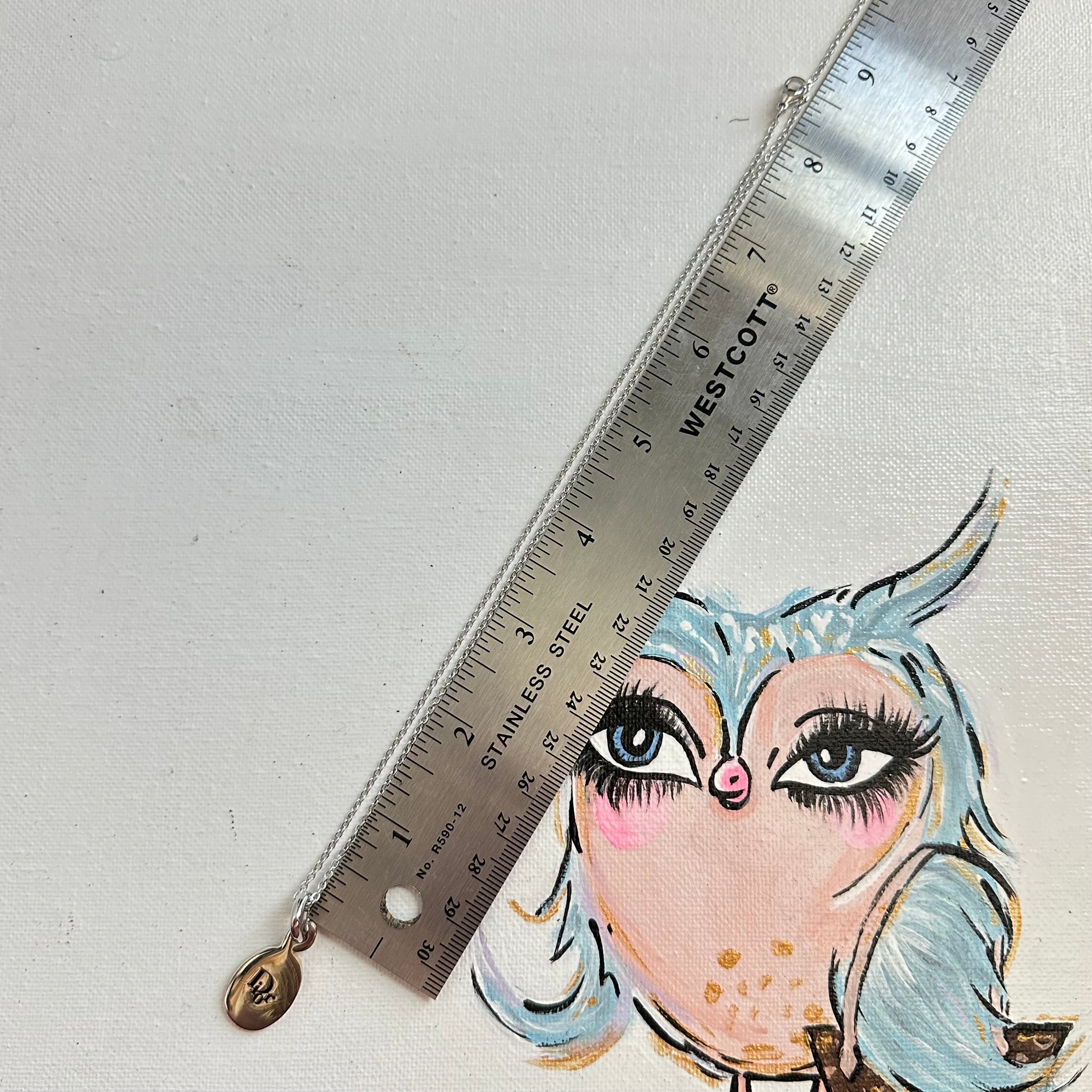 Silver Dior Zipper Pull on White Gold-Filled Link Necklace