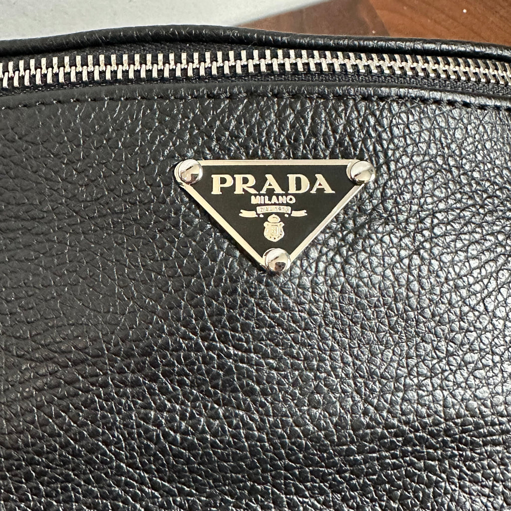 Black Leather Prada Tag Sling/Fanny Pack Bag (smaller)