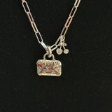 Silver LV Bag Charm with Cherries on Paperclip chain Necklace