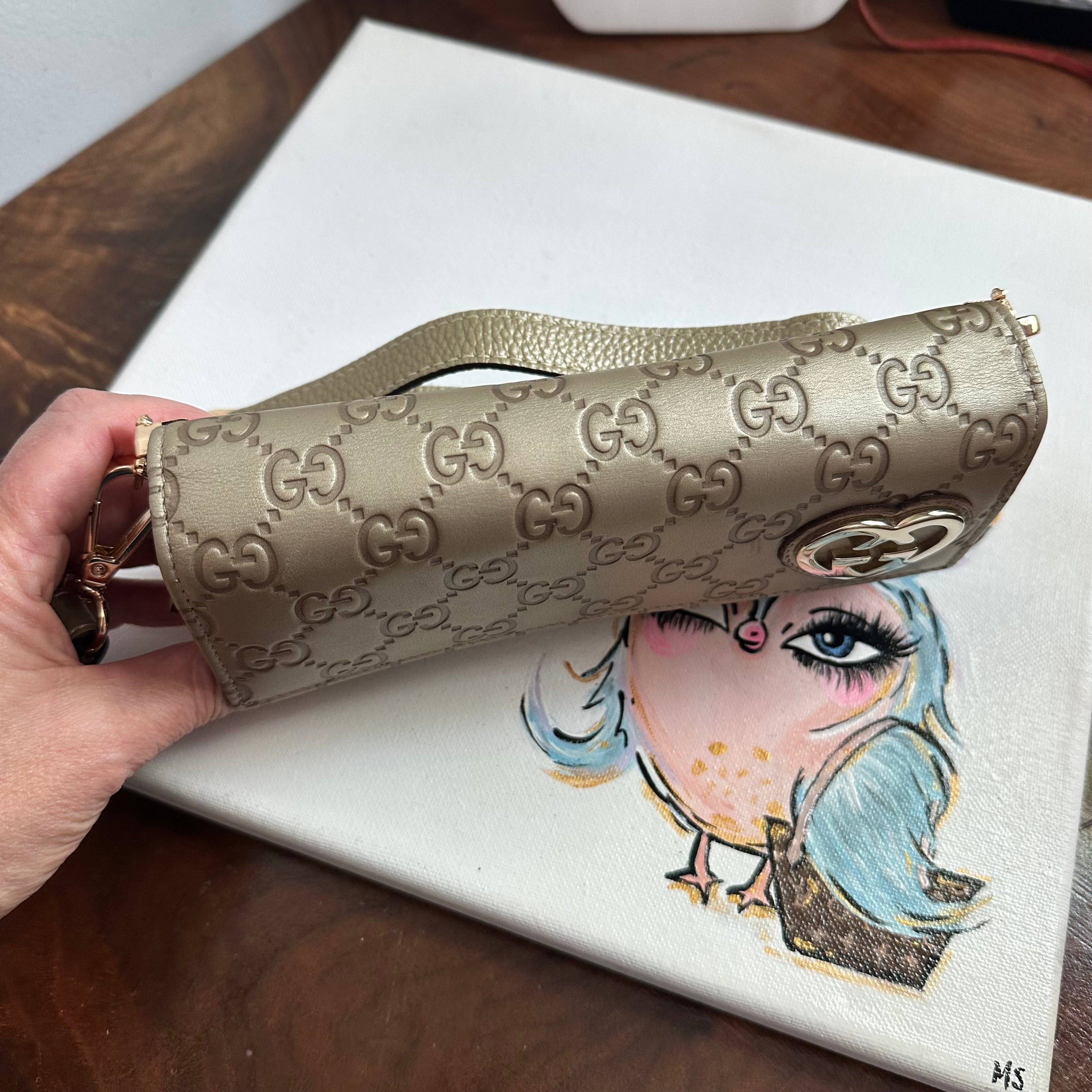 The Junco Wallet/Crossbody - Vintage GG in Gold Leather