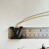 Black Resin LV Pendant Necklace on Gold-Filled Chain