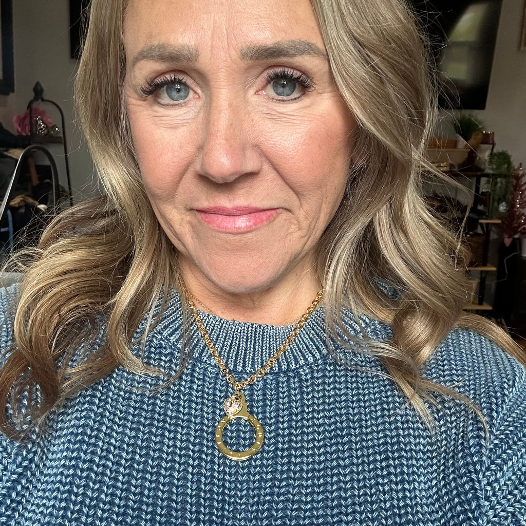 Repurposed LV Keyring with Blingy Heart Charm Necklace