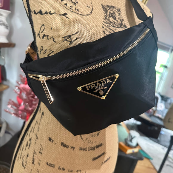 LARGE Black Nylon Prada Tag Sling/Fanny Bag