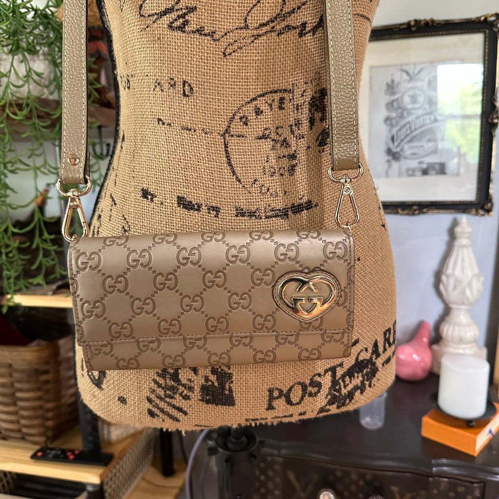 The Junco Wallet/Crossbody - Vintage GG in Gold Leather