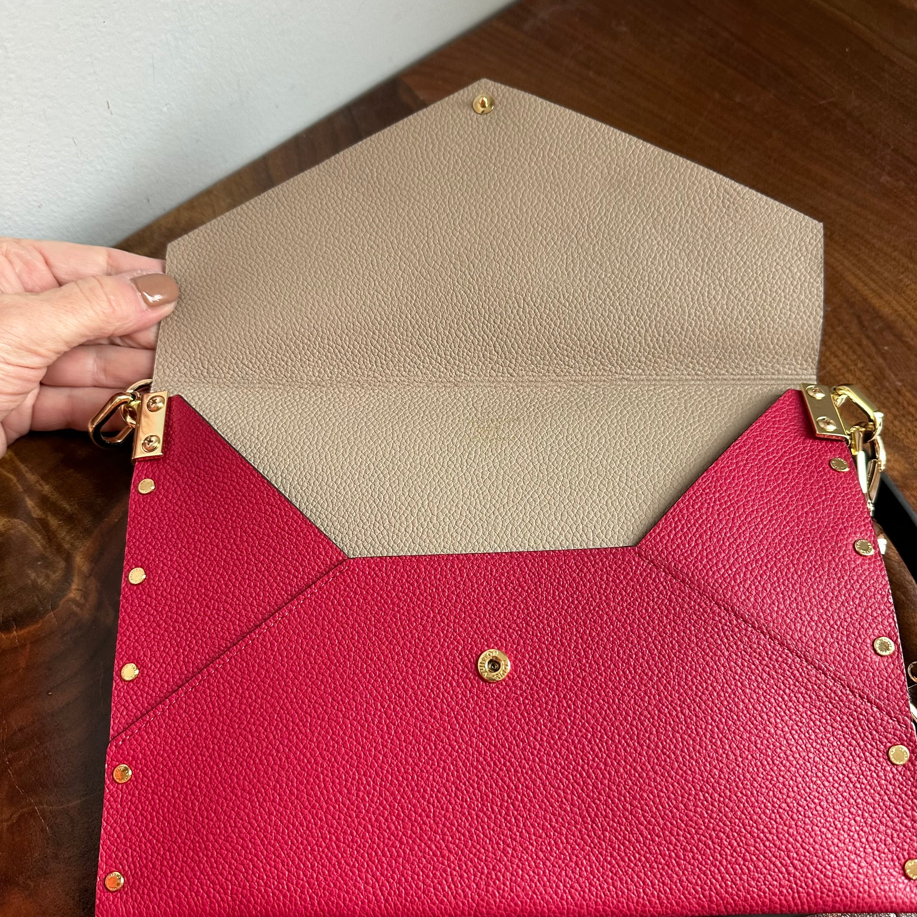 The Pelican Shoulder Bag - Upcycled Louis Vuitton Envelope Bag in Red