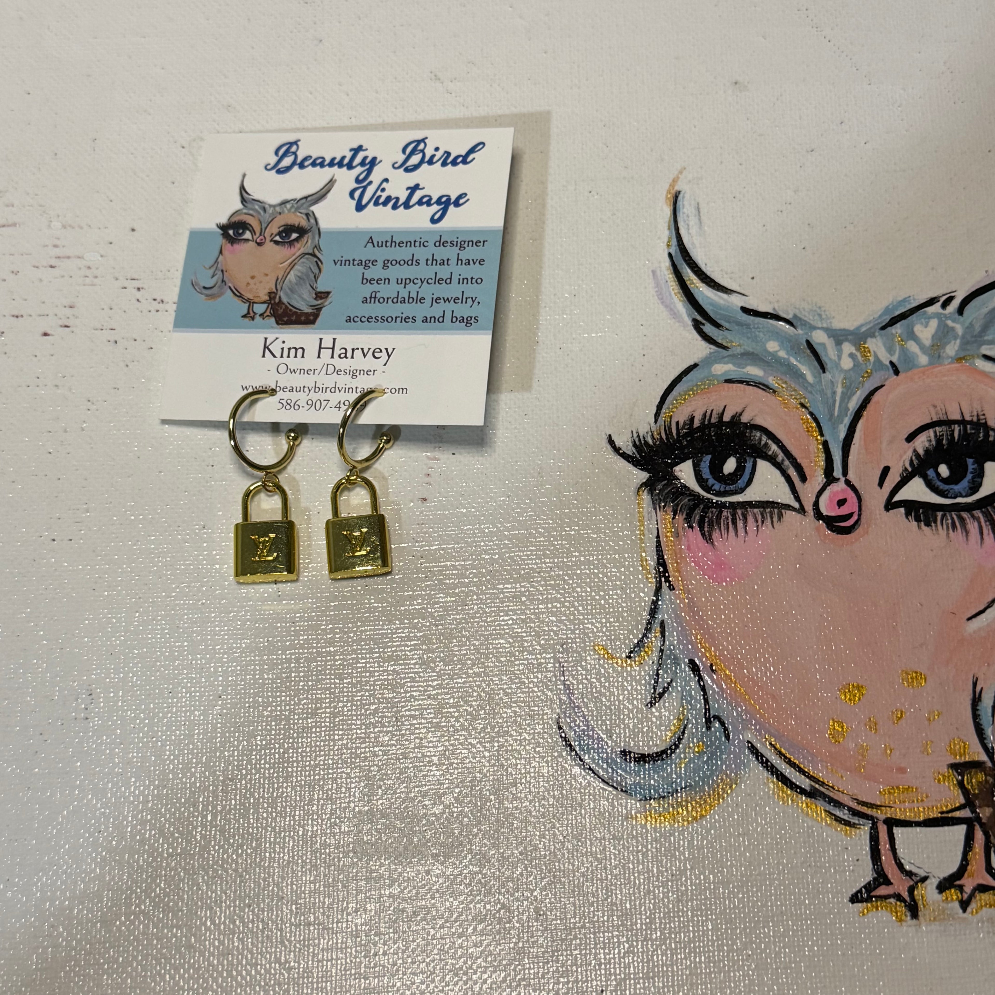 Upcycled LV Lock Charm Hoop Earrings with Posts