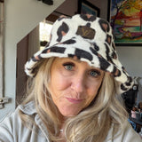 Leopard Print Bucket Hat with Upcycled LV Patch