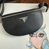 Black Leather Prada Tag Sling/Fanny Pack Bag