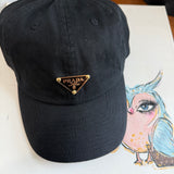 Upcycled Black/Gold Prada Tag Hat in Black (not distressed)