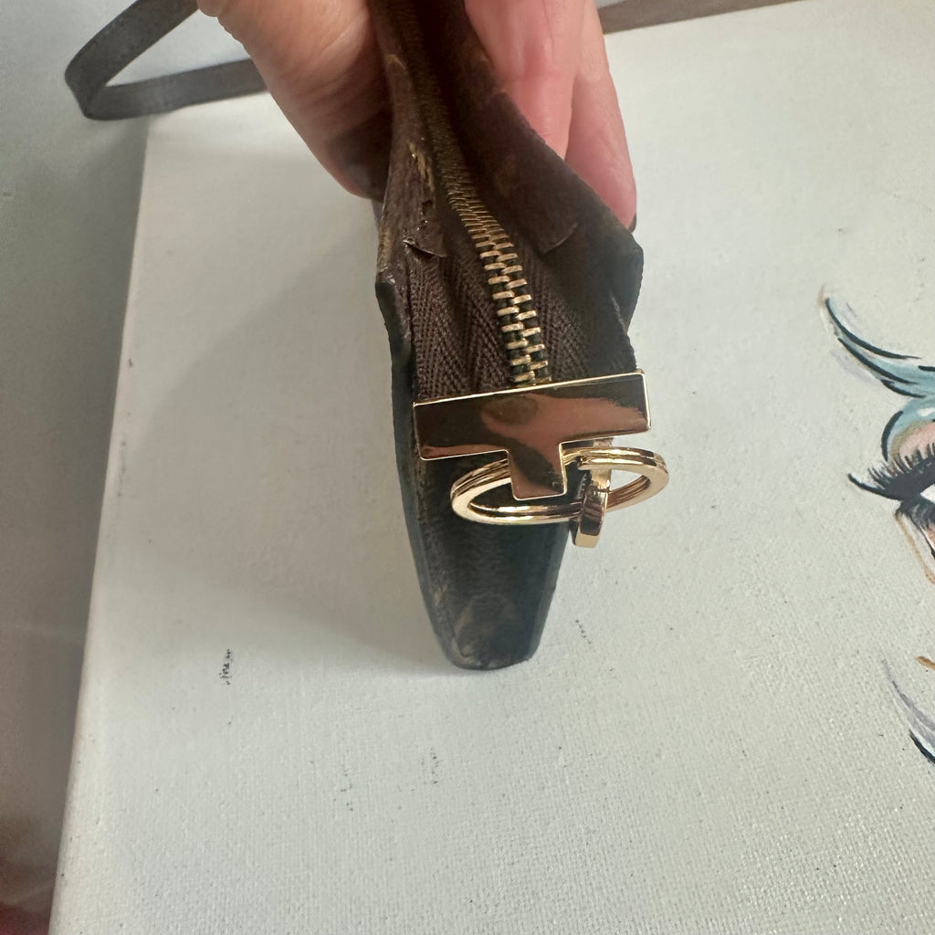 The Junco - Upcycled LV Monogram Wristlet in Dark Brown