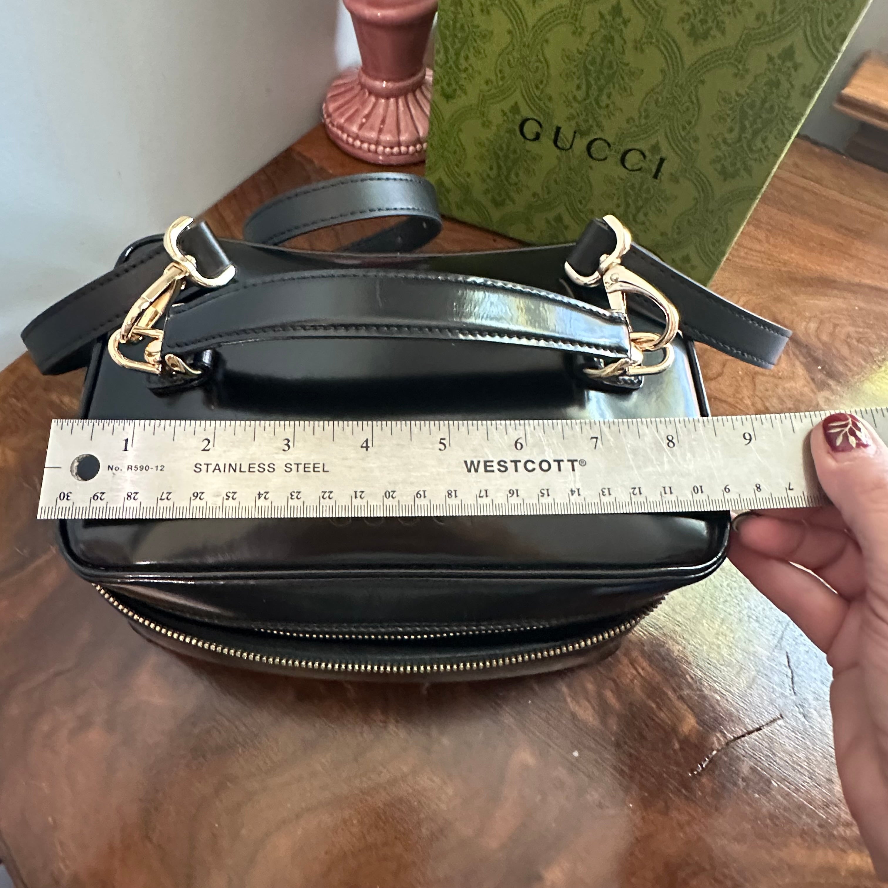 The Junco Crossbody/Clutch - Larger Vintage Gucci Bamboo Cosmetic Bag in Black Leather