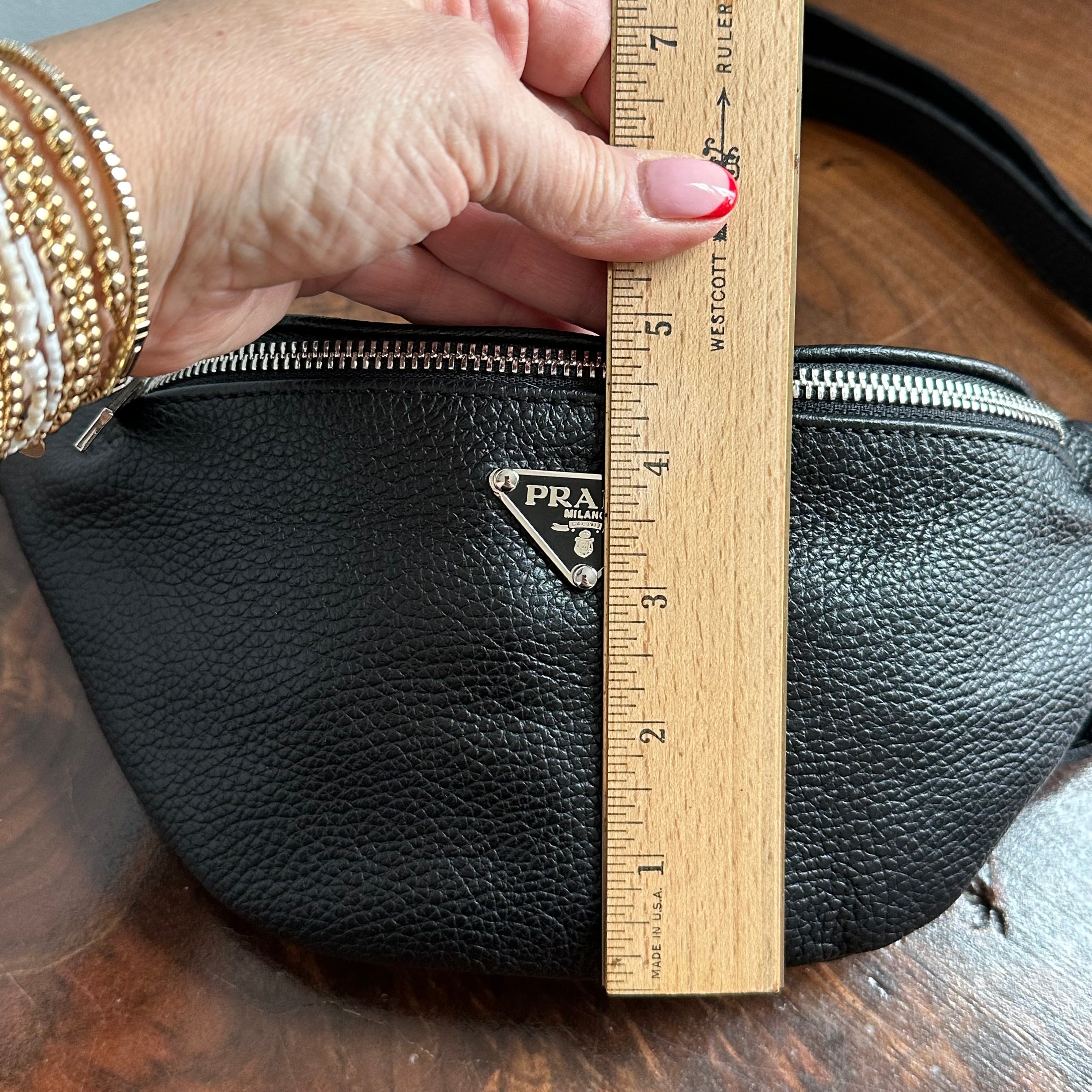 Black Leather Prada Tag Sling/Fanny Pack Bag (smaller)