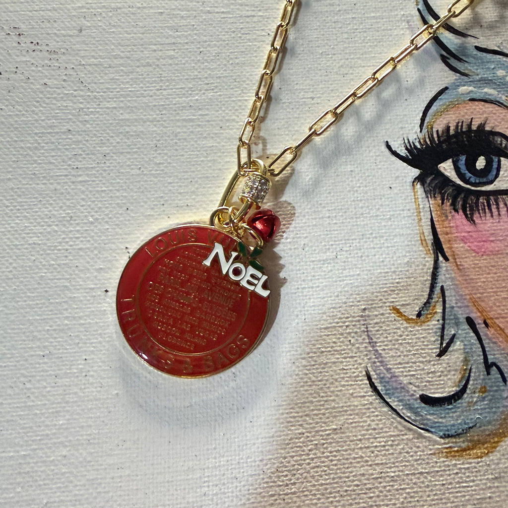 Large Red Christmas LV Trunks & Bags with Gold-Filled Necklace