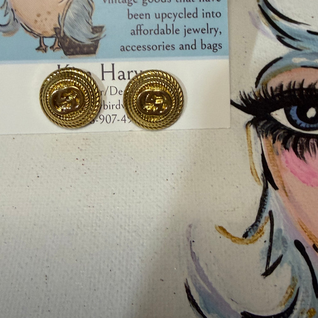 Upcycled Gold Gucci GG Button Earring Studs