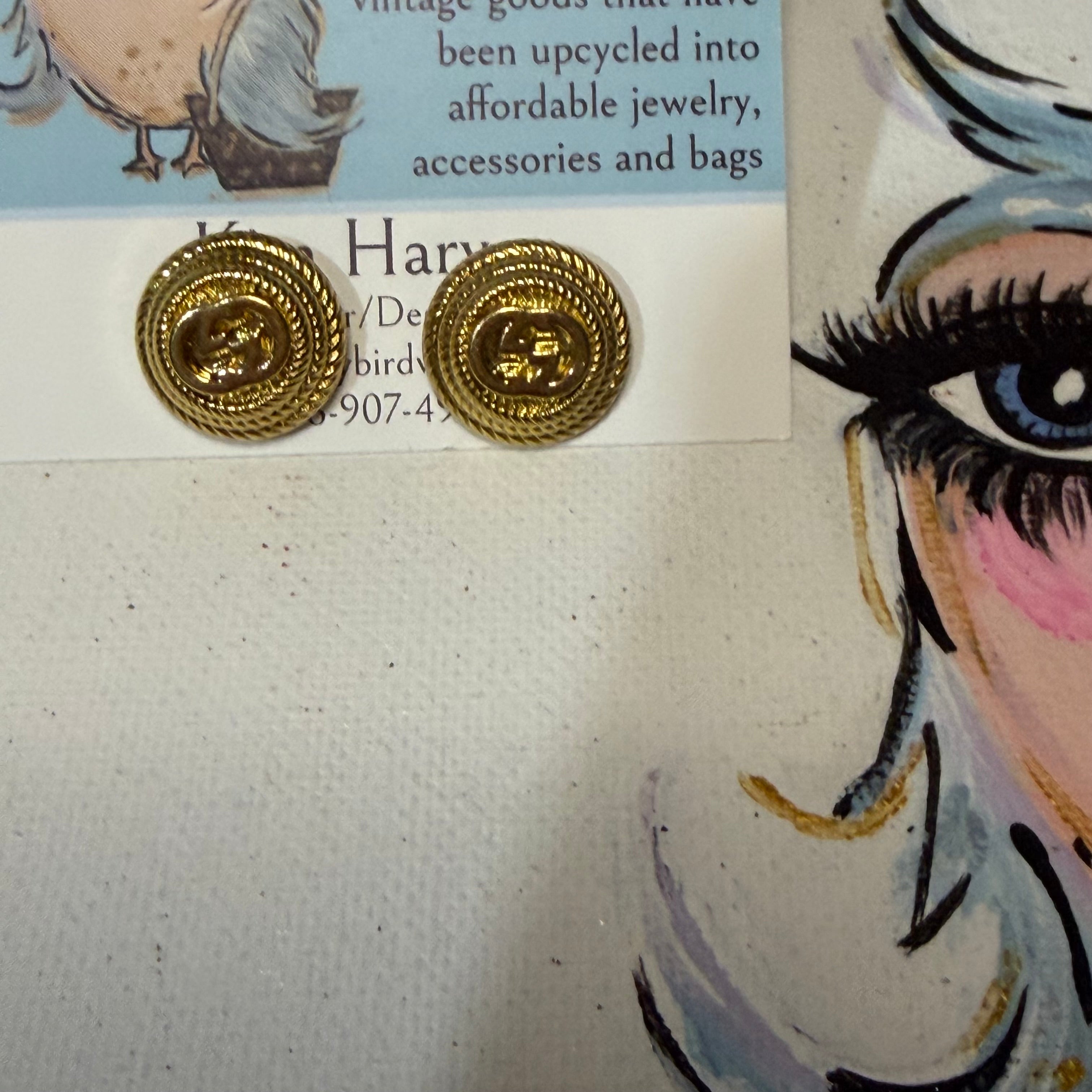 Upcycled Gold Gucci GG Button Earring Studs