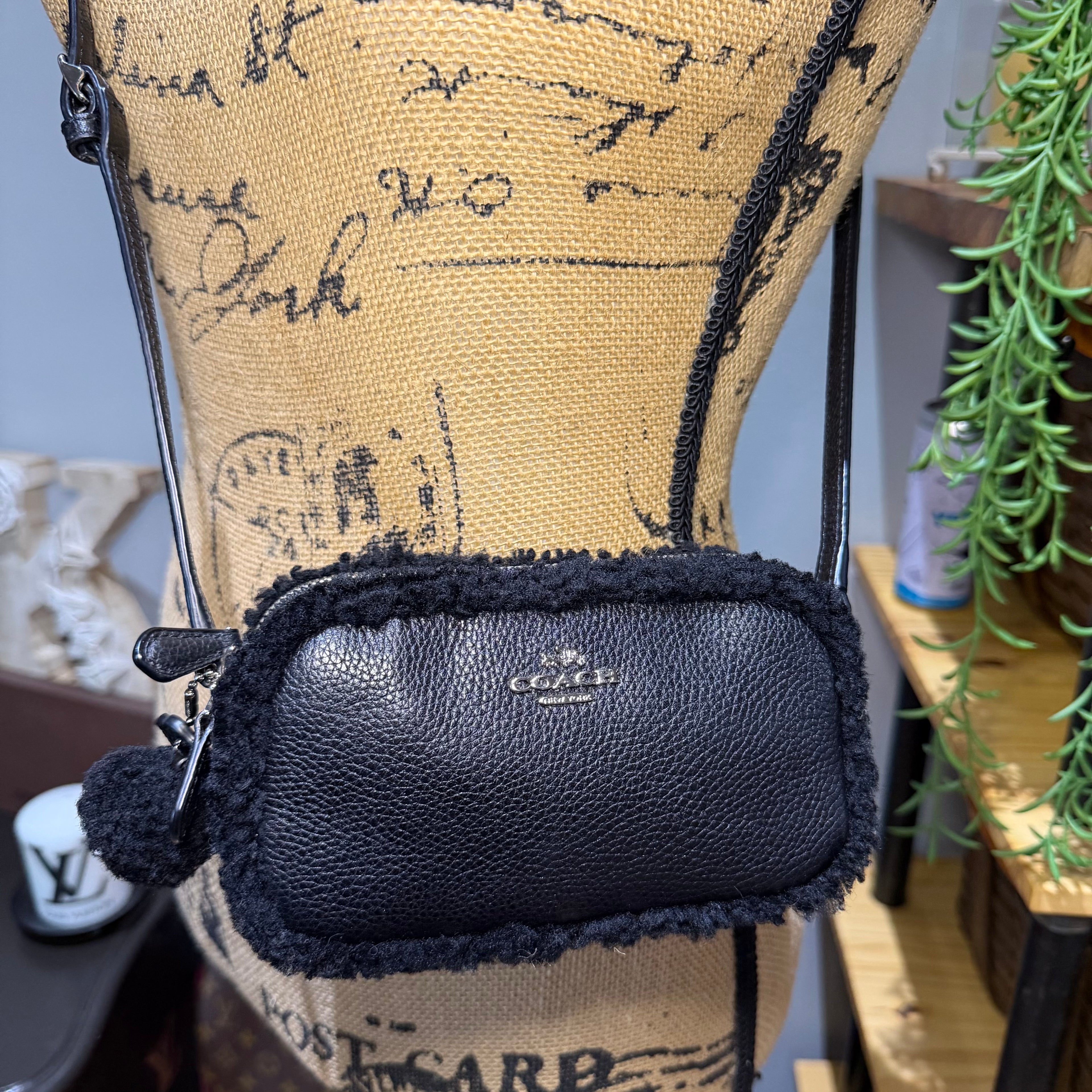 The Junco Crossbody - Black Shearling Leather Coach