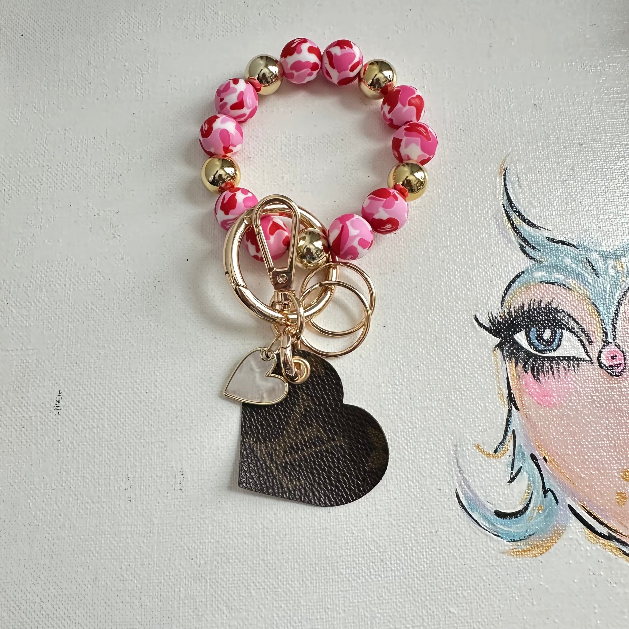 LV Monogram Heart Beaded Bracelet Wristlet Keychain – Beauty Bird LV Monogram Heart Beaded Bracelet Wristlet Keychain – Beauty Bird
