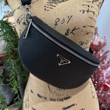Black Leather Prada Tag Sling/Fanny Pack Bag